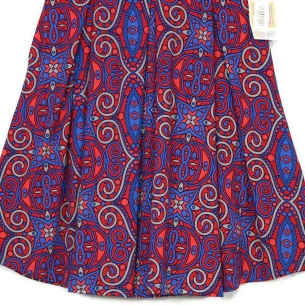 LuLaRoe Madison Pleated A-Line Skirt Red Blue Pockets‎ M Medium